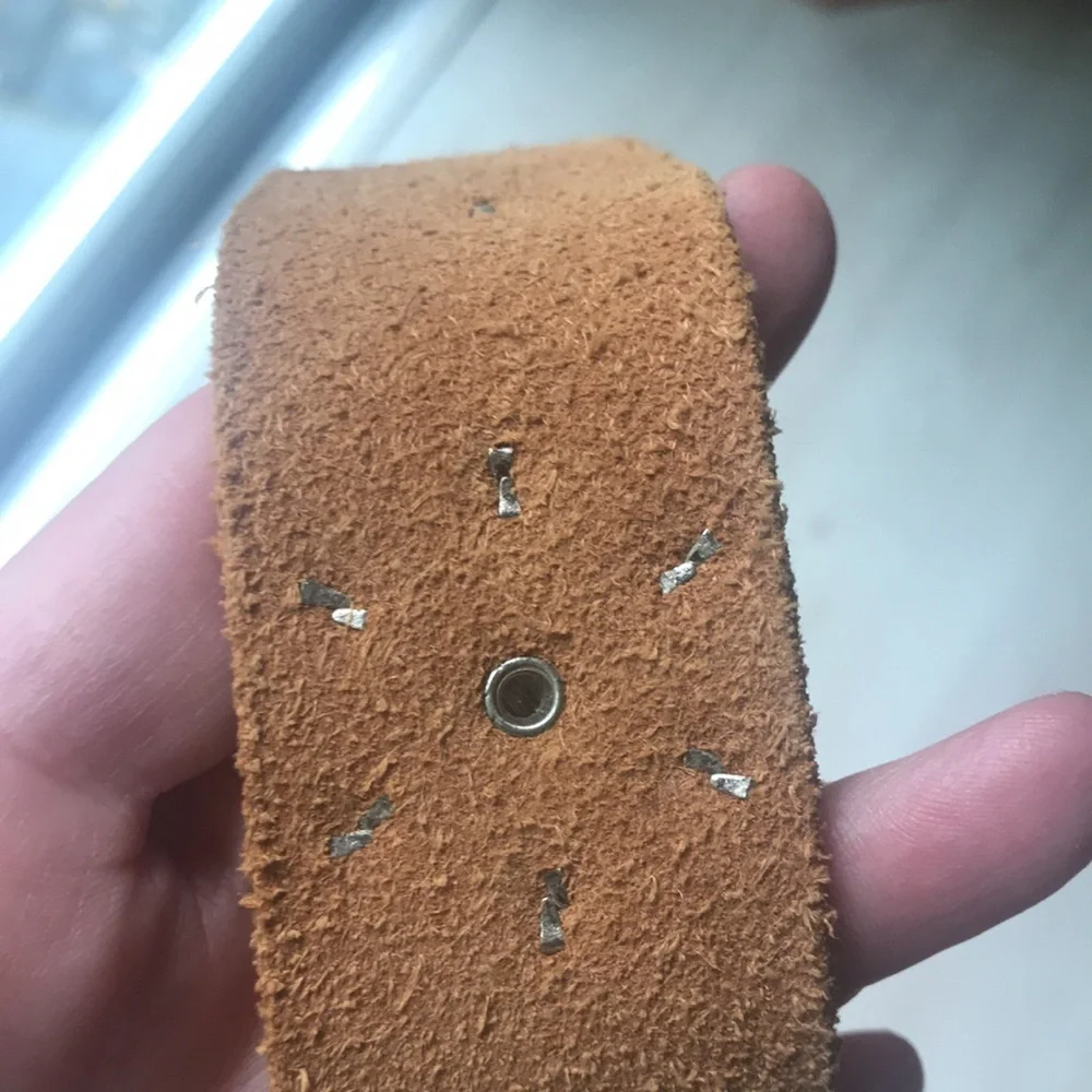 Linea Pelle Studded Leather Belt Y2K Western Boho Hippie Solid Brass